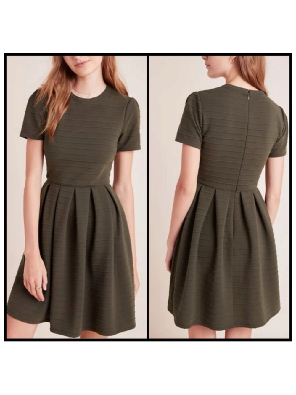 Hutch Anthropologie Maddie Olive Green Fit & Flare Dress [1240]